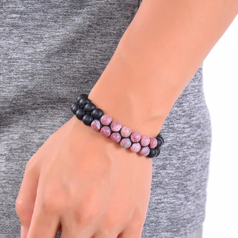 Браслет для мужчин и женщин двухрядный из натурального матового камня Йога