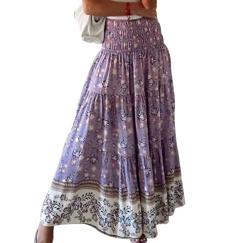

Skirt Women High Waist Casual Print Elastic High Waist Skirts Streetwear All-match Ladies Spring Summer 2022 Loose Maxi Skirts