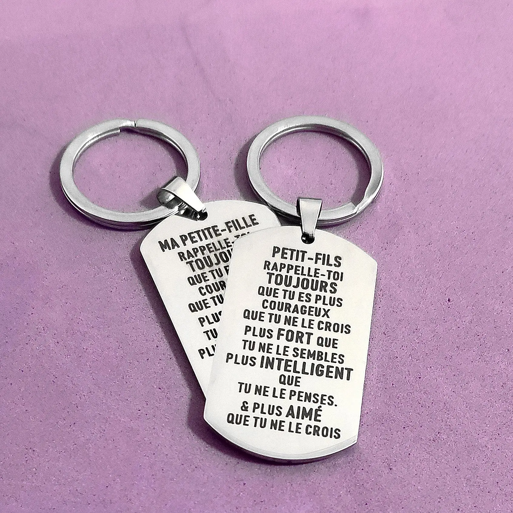 

Wedding Carabiner for Keys PETIT-FILS MA PETITE-FILLE Keyring Birthday Gifts Ornaments Creative Military Tags Stainless Steel