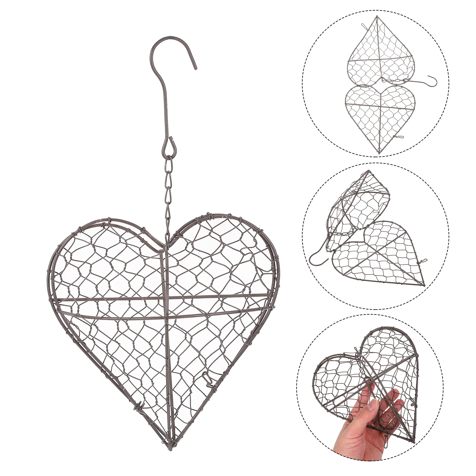 

Flat Heart-Shaped Hanging Basket Iron Frame Pot Succulent Plant Wire Wreath Wall Flowerpot Planter Decorative Pots