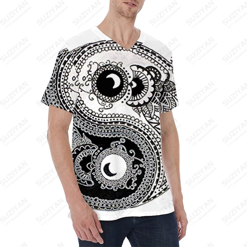 Футболка Taiji мужская с V-образным вырезом Однотонная рубашка кросс-силуэта