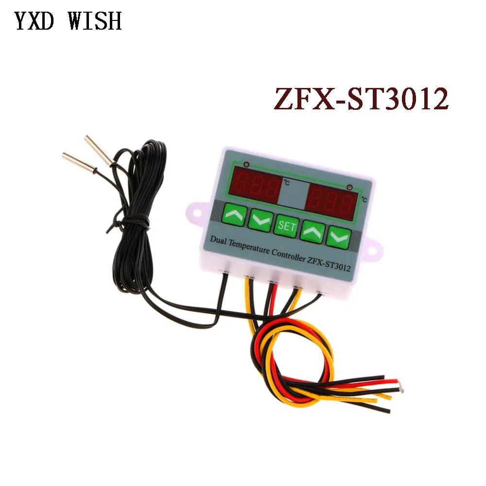 

ST3012 Microcomputer Temperature Control Switch Double Temperature Control Double Probe DC 12/24 AC 220V -50～110℃ Relay Output