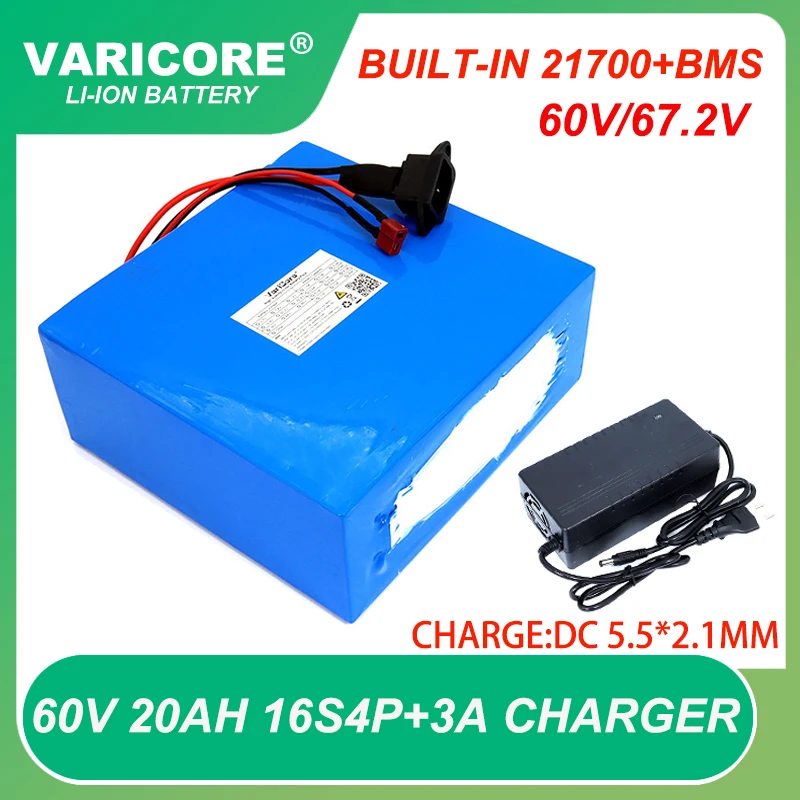 

60V 20ah 21700 16s4p Lithium Battery pack E-Bicycle Electric scooter 1000W 2000W BMS ebike batteries 67.2v 3A Charger TAX FREE