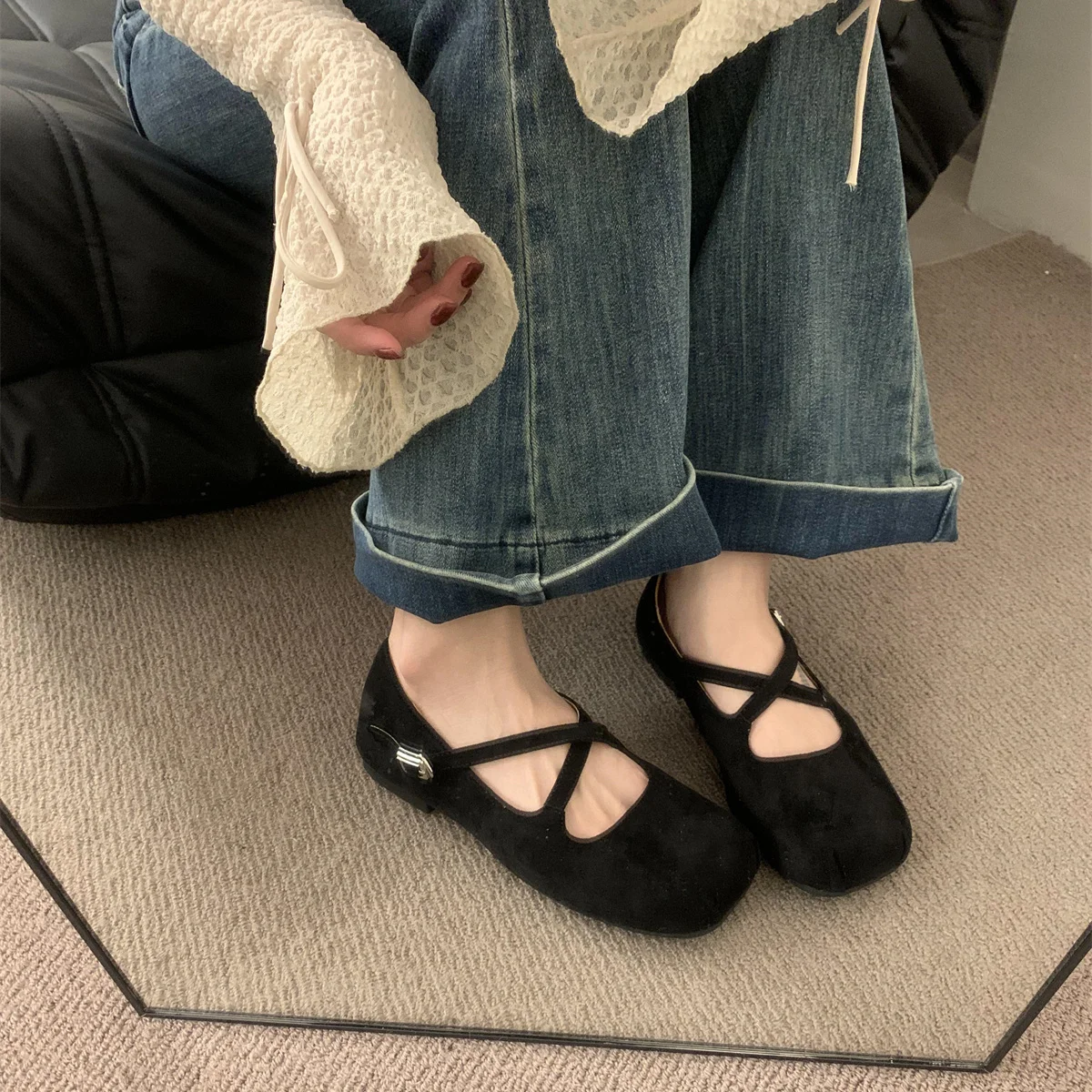 Корейская обувь с неглубоким носком женская балетки женские туфли 2024 осеннее