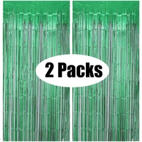 2pack green metallic foil tinsel fringe curtain backdrop birthday wedding bachelorette party decorations anniversary supplies
