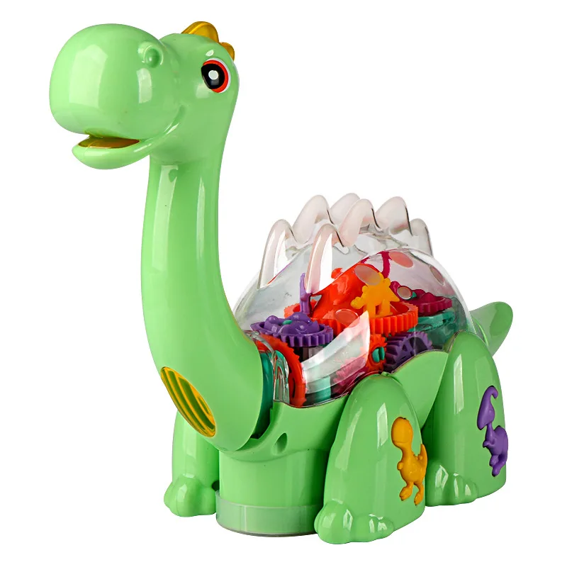 Transparent Gear Dinosaur Toy DIY Assembly Electric Universal Sound and Light Dino Model Interactive Toy for Kids Toddler Gifts