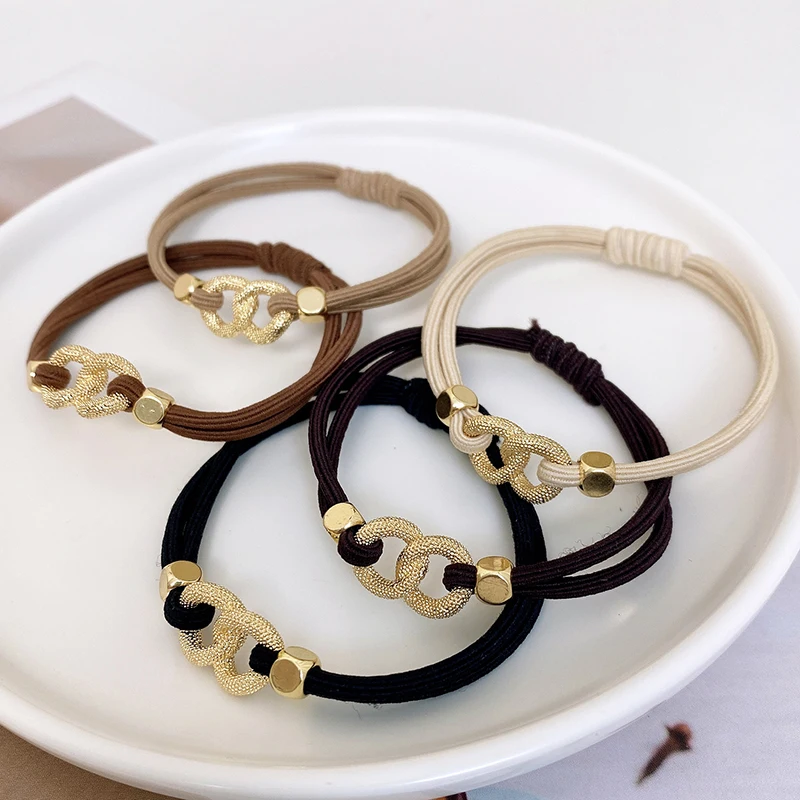 

Korea New Design Simple Alloy Chain Hair Ring Hair Ties Ponytail Rubber Bands Head Rope Fashion Braided Women`s Accessories