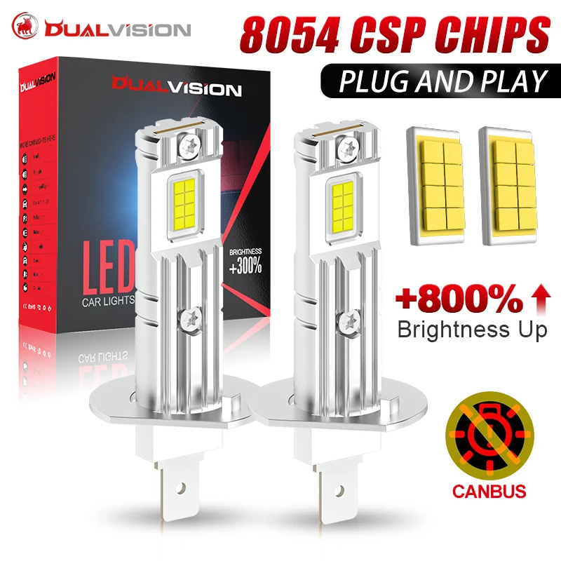 

2 шт. 1000000LM H1 H3 Светодиодная лампа Mini 1:1 Plug Play Безвентиляторная автомобильная светодиодная лампа 16 шт. CSP Светодиодные фары Противотуманные фары DRL Белый 6000K 12V