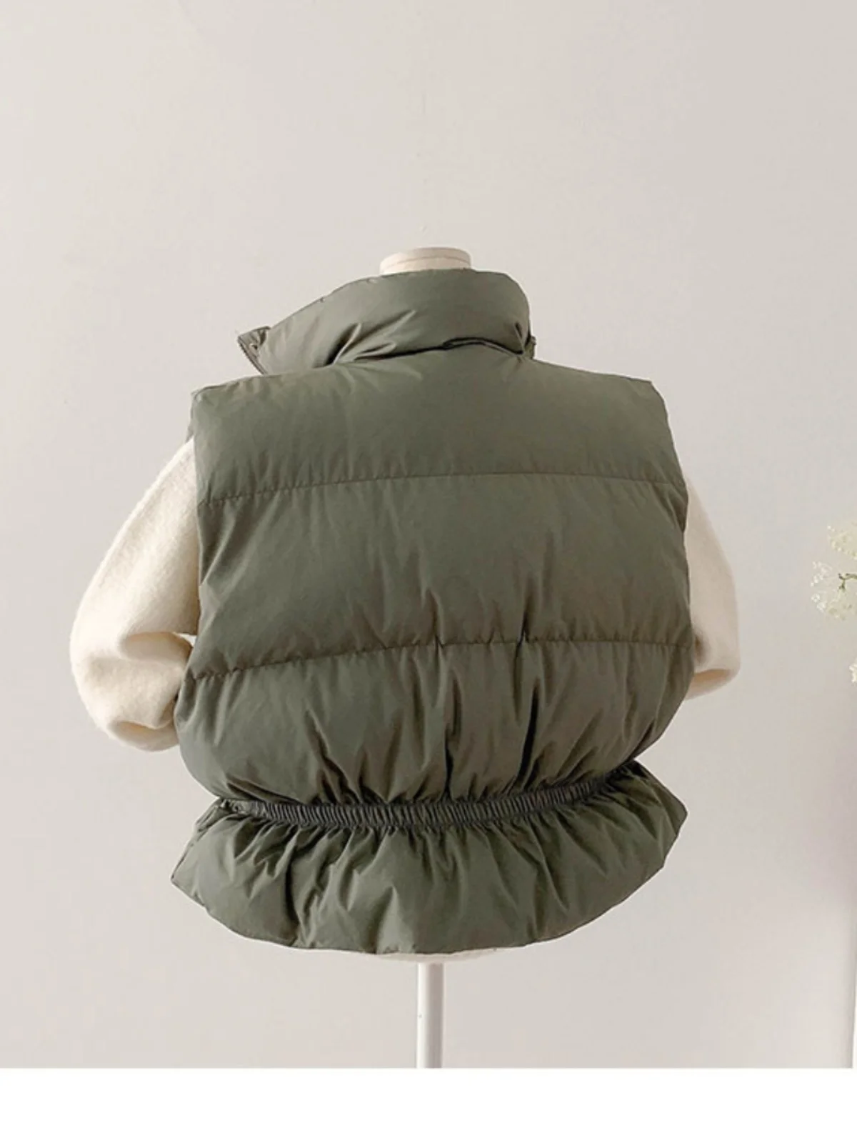 Elastic Waist down Jacket Cotton-padded Clothes Vest Women South korea Stand Collar Quilted Warm Slim fit Small Short Co...