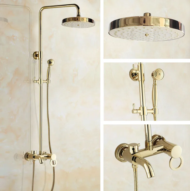 

Набор смесителей для ванной комнаты из золотистой латуни с настенным креплением, дождевая ванна/ручной душ, краны для горячей и холодной воды 2gf405