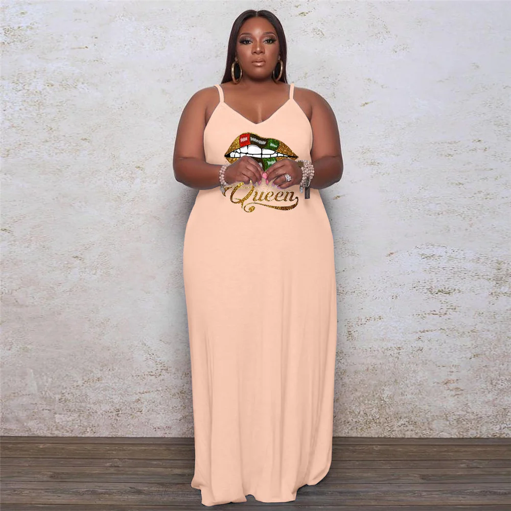 Plus Size Dresses for Women Clothing Lip Print Sexy Elegant Stretch Slip Casual Loose Maxi Dresses Who 3xl 4xl 5xl 6xl