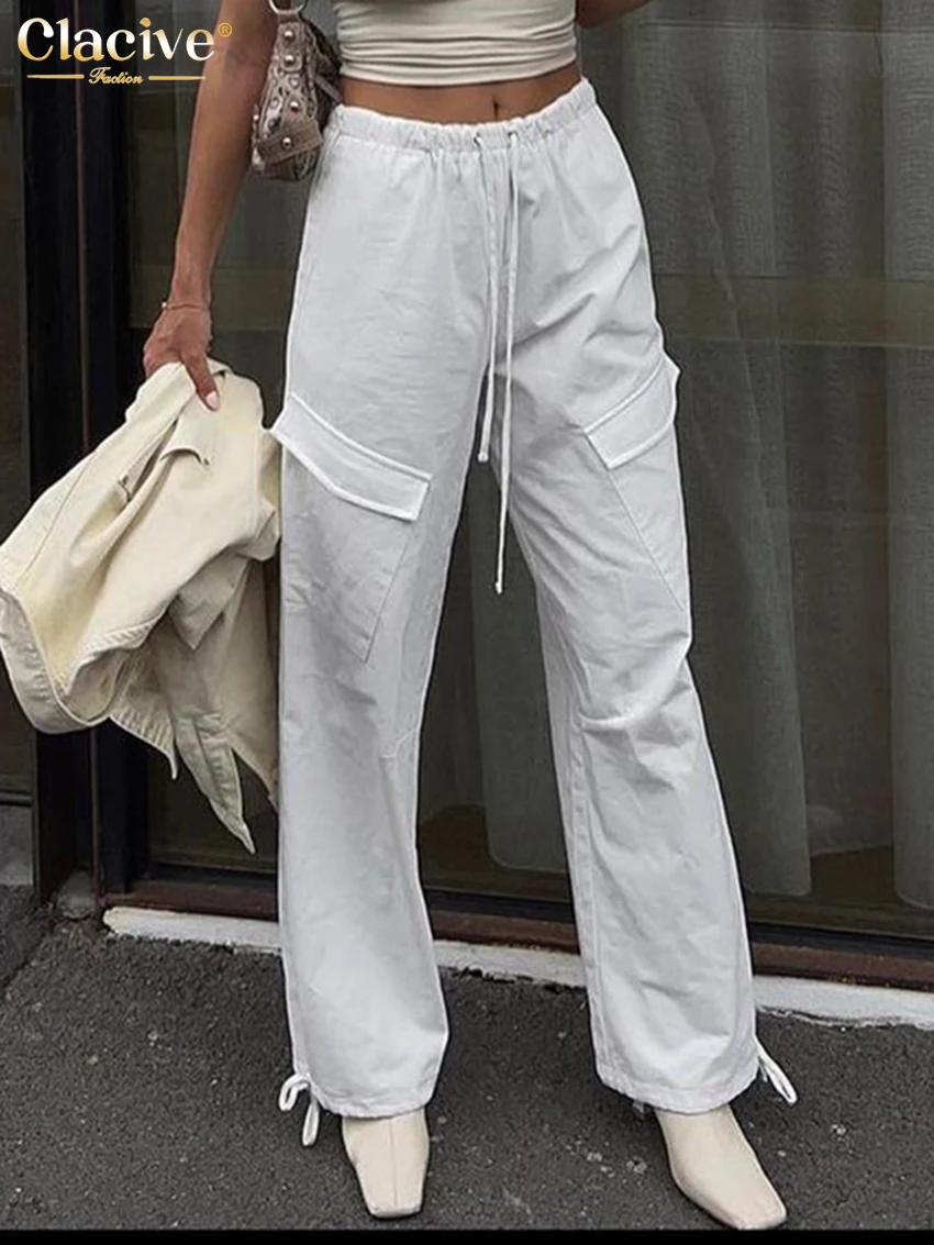 

Clacive Fashion Loose White Women'S Pants 2024 Elegant High Waist Ankle Length Cargo Pants Casual Classic Trousers Female
