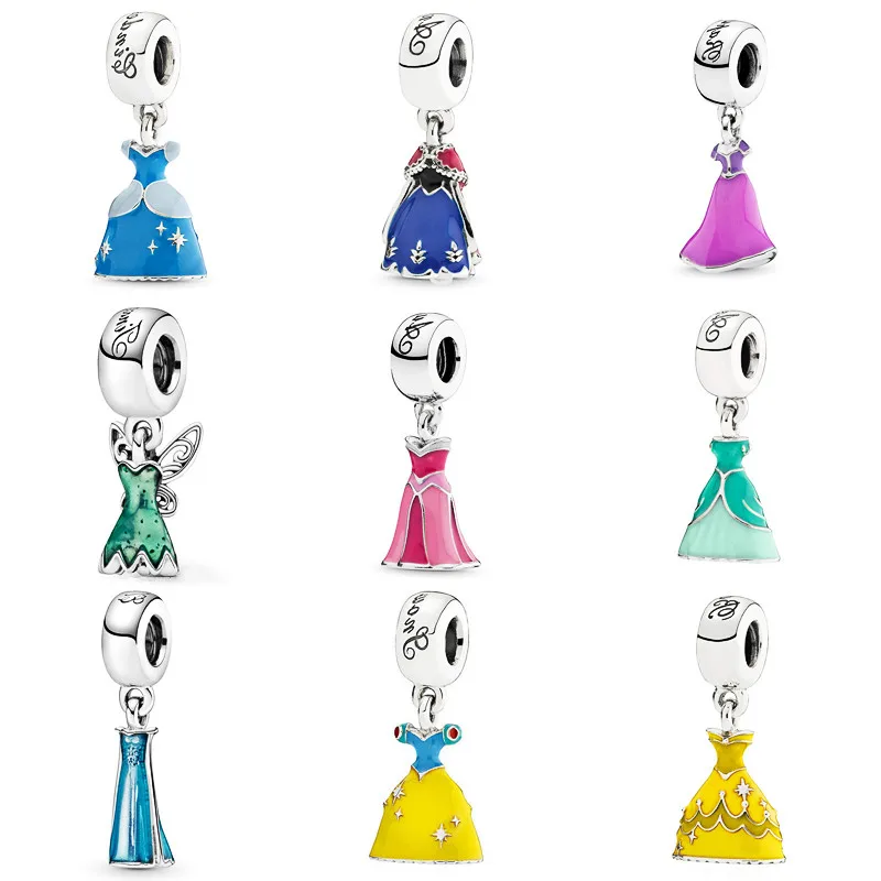 

925 Sterling Silver Pendant Enamel Princess Dress Charm Fit Original Beads Made For Women New 2022