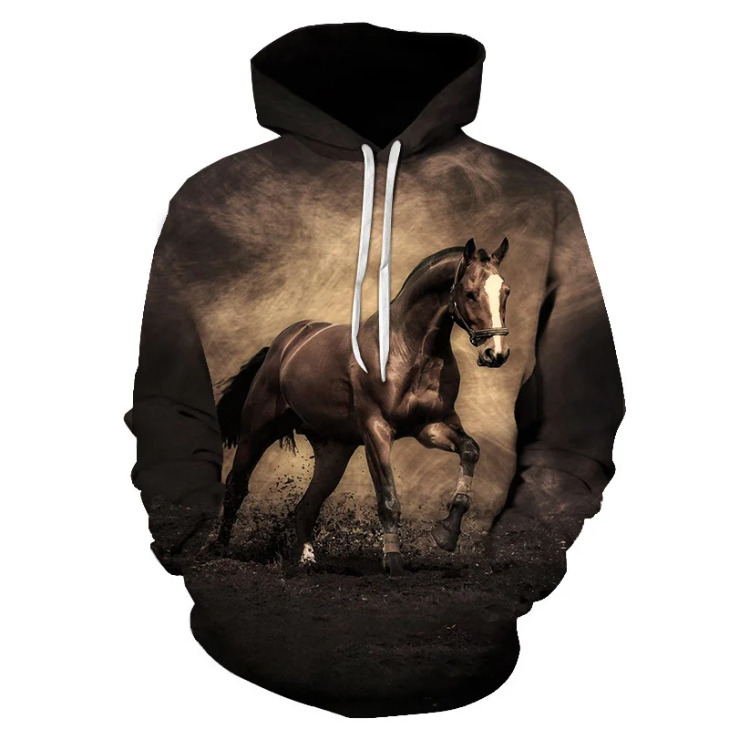 

High Quality Fashion Brand Men's Animal pattern Hoodies Winter Male Casual Hoodie Sweatshirts Women horse Hoodies Sweatshirt