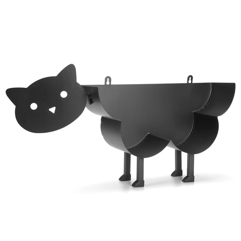 

N58C Staring Cute Cast Iron Animal Black Paper Towel Holder Bath Tissue Toilet Roll Jewelry Organizer Free-Standing Bronze