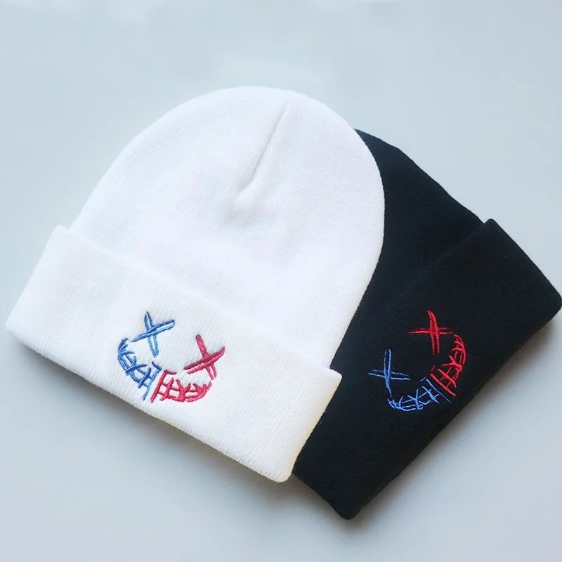 

2021 Wool Hat Beanie Funny Smiling Face Embroidered Knitted Hat Male And Female Student Wool Hat Pullover Hat Cold Hat handmade