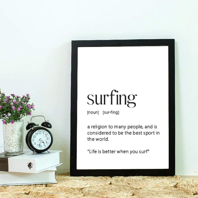 

Surf Art Poster Surfing Definition Quote Print Surfer Birthday Gift Minimalist Wall Art Canvas for Living Room Painting Picture