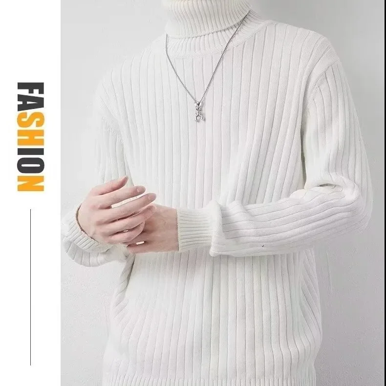 Мужской осенне-зимний вязаный Топ Поло с воротником-хомутом однотонный