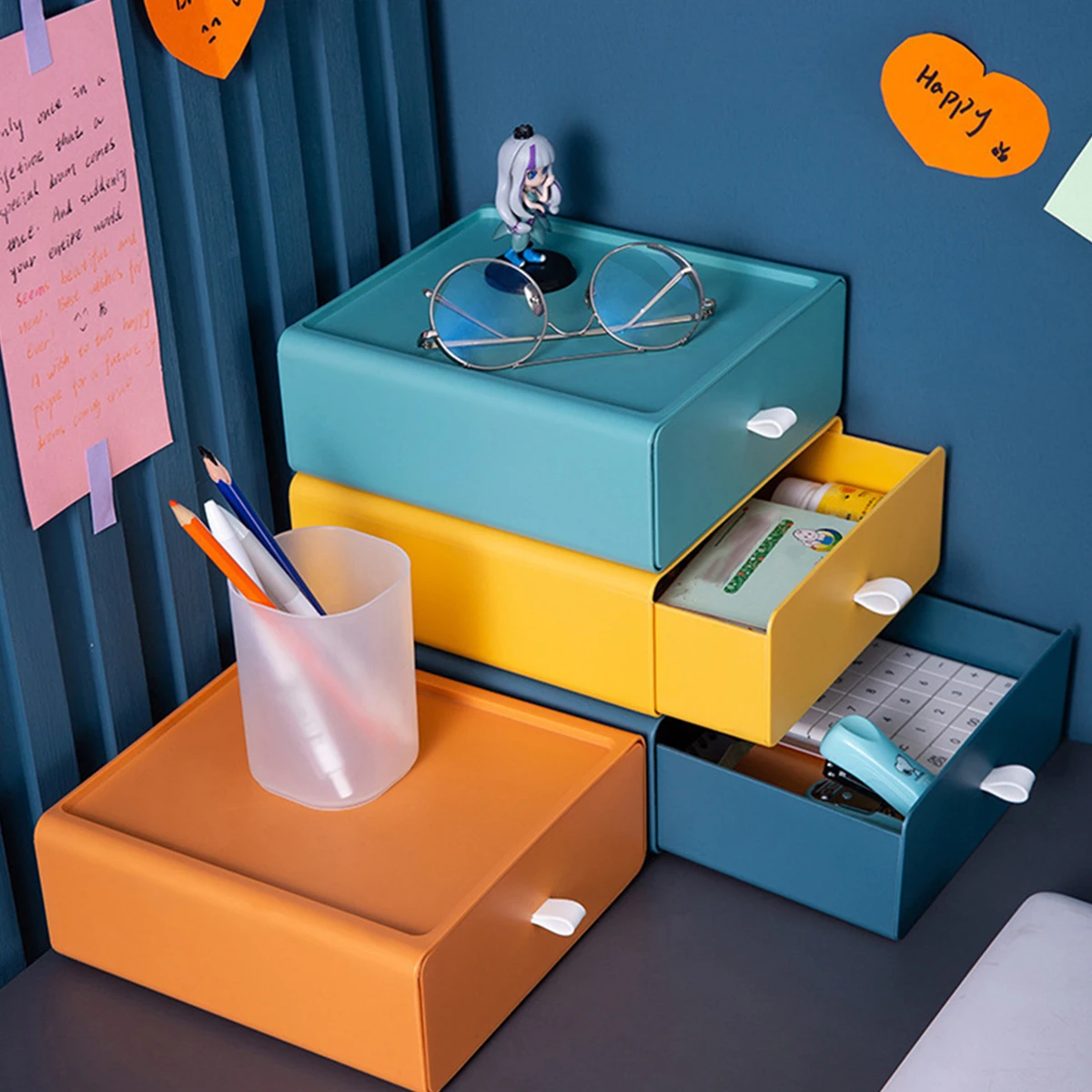 

Настольный ящик для хранения, штабелируемые Настольные Ящики для хранения с ручкой, большой емкости, Настольный органайзер для макарон, мно...