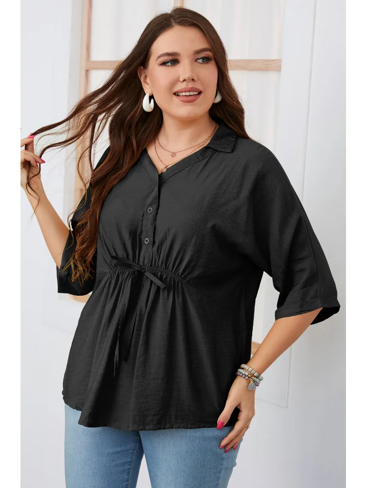 Summer loose fit large size short sleeved shirt Fat girl large size women plus size clothing