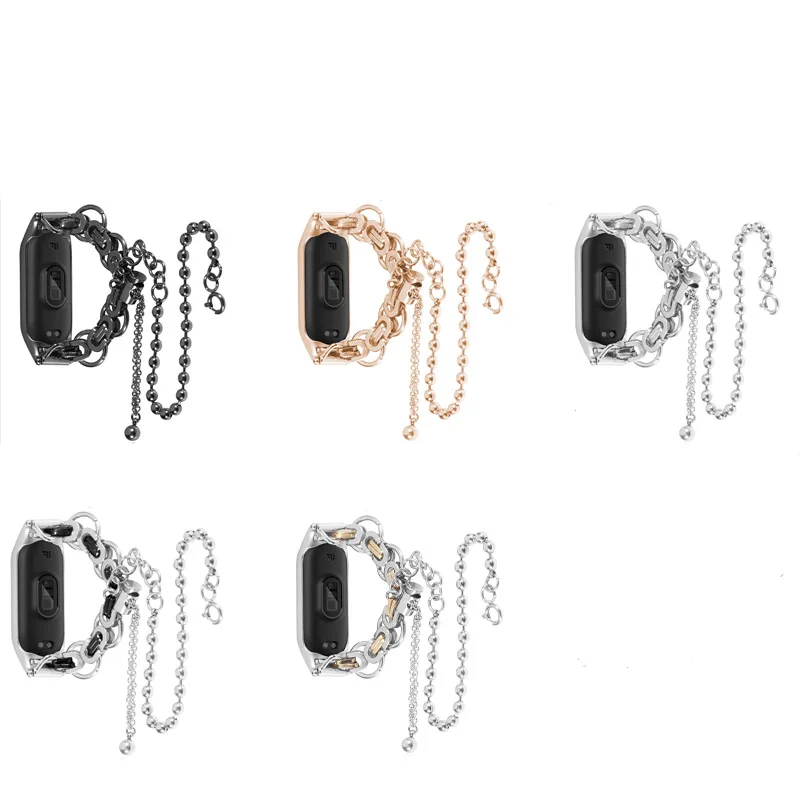 Suitable forXiaomi bracelet,3/4 generation stainless steel double loop telescopic watch strap,5/6/7 generation metal wrist strap