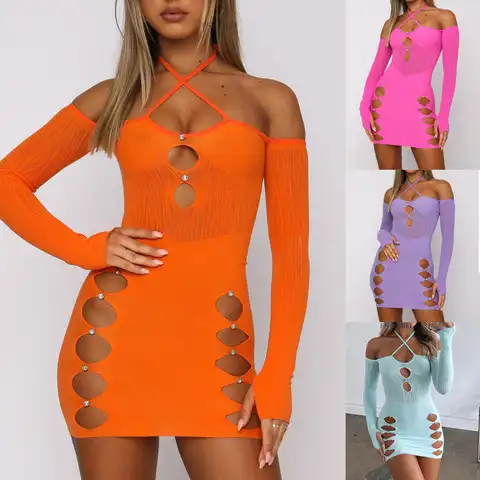 2023 Hot Sale  Summer Women's Long Sleeve Sexy Dresses Fashion Printed Long Sleeve Dress Spring Round Neck Slim Fit Bag Hip Fitt