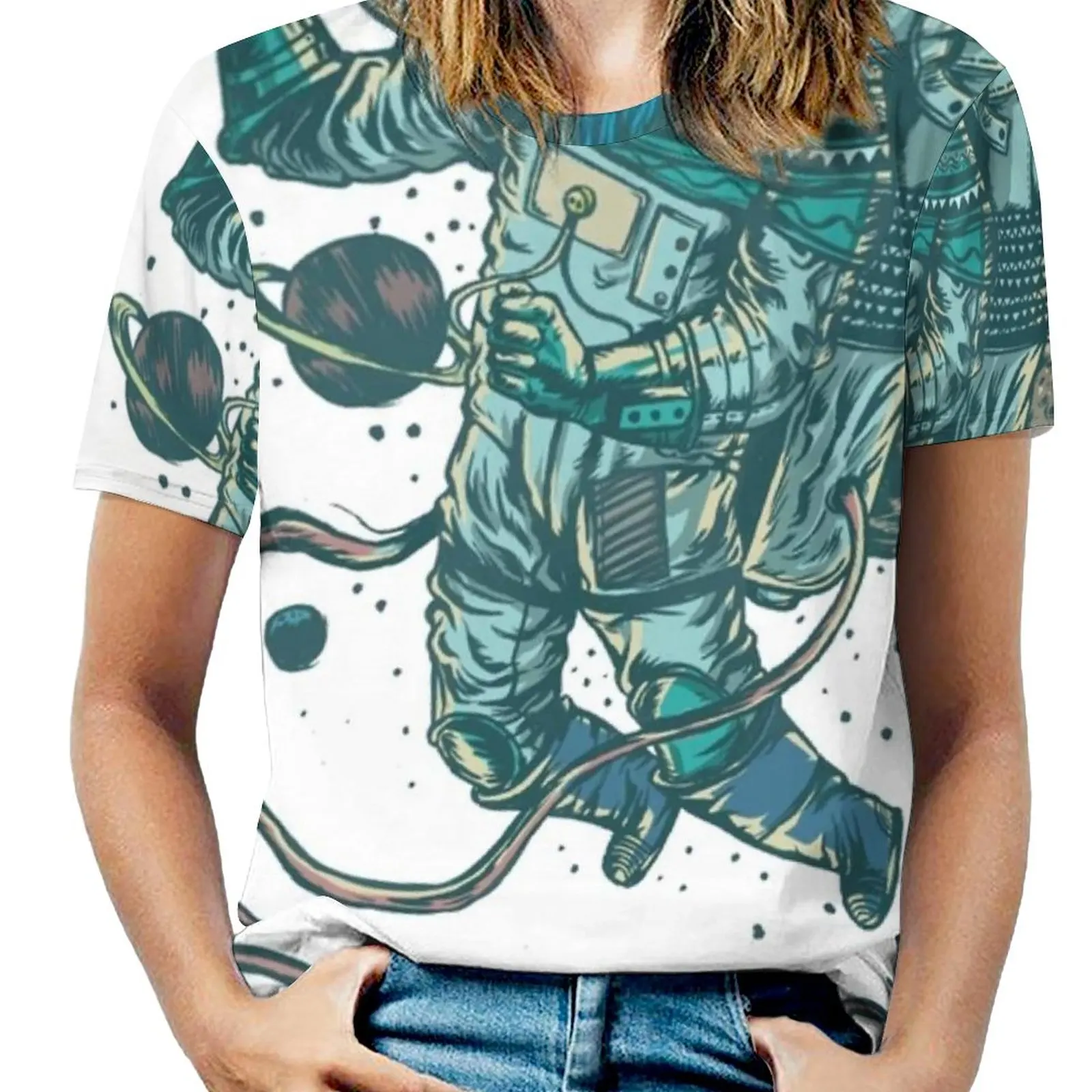 

Мира в космосе-женская футболка с принтом астронавта птицы весна-лето футболки с круглым вырезом пуловер Топ Мир птица астронавт