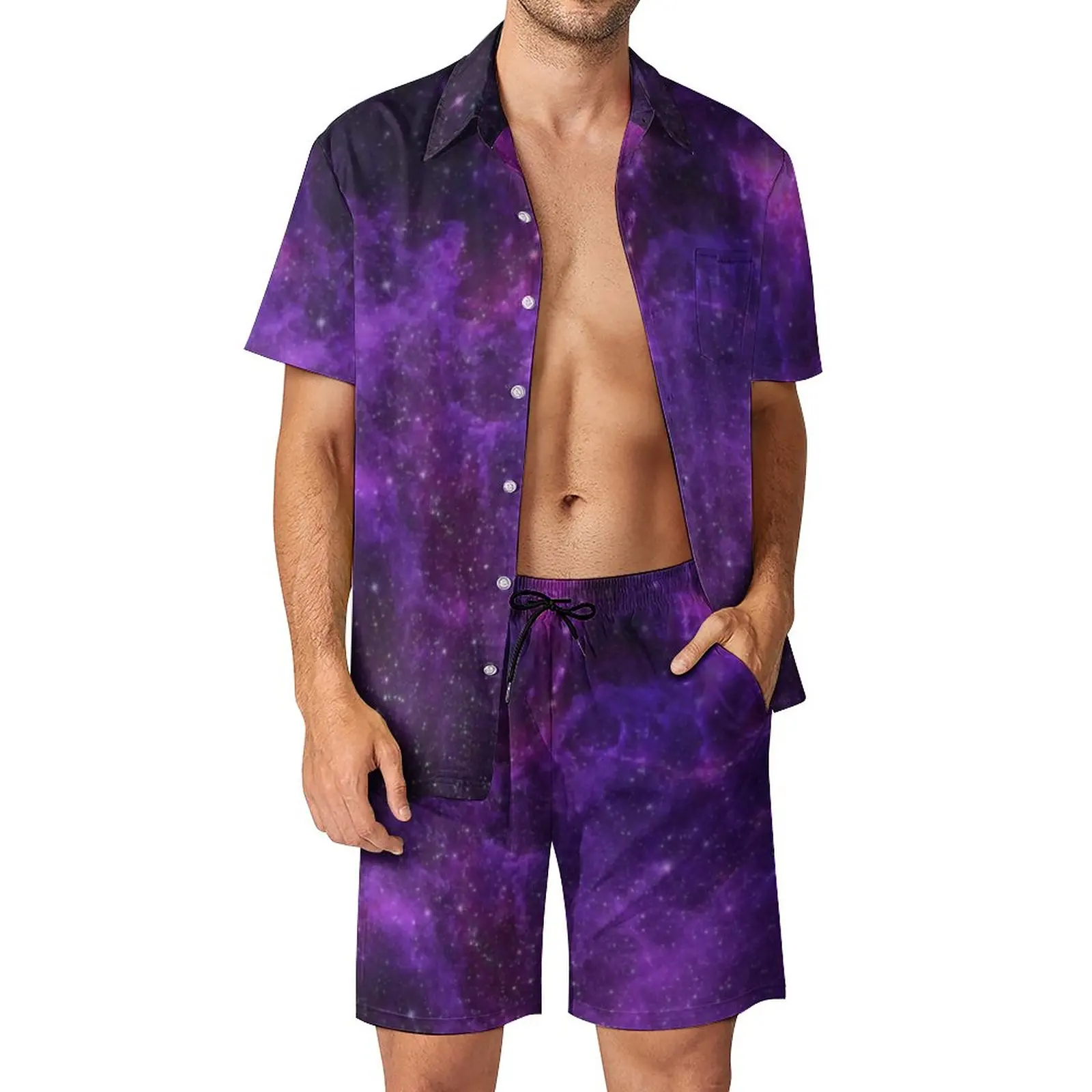 

Galaxy Sky Print Men Sets The Starry Space Casual Shorts Summer Hawaii Vacation Shirt Set Short Sleeve Graphic Plus Size Suit