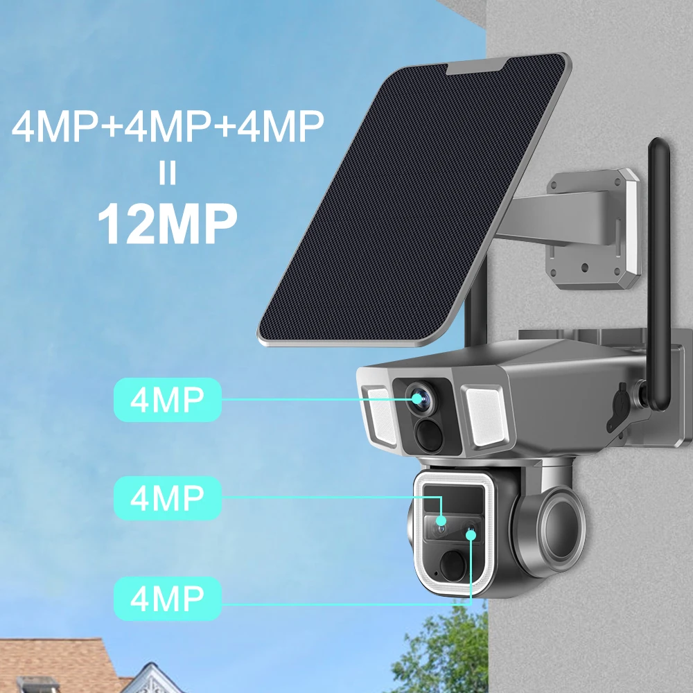 12-мегапиксельная 2-в-1 4G/Wi-Fi солнечная камера с двойным экраном уличная тремя