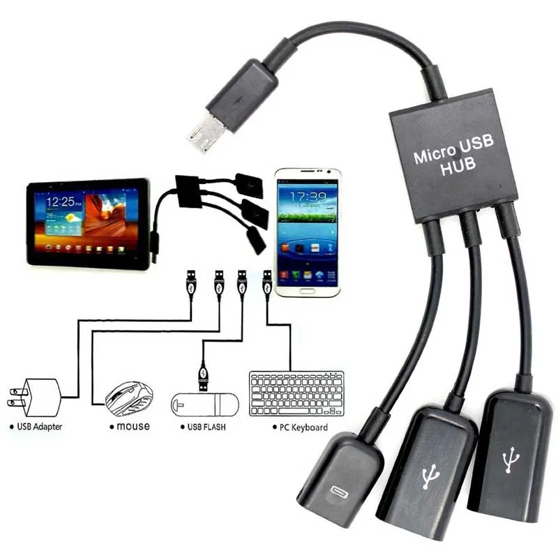 

Адаптер 3 в 1 Micro usb-хаб штекер-гнездо и двойной USB 2.0 адаптер хоста OTG кабель H-best