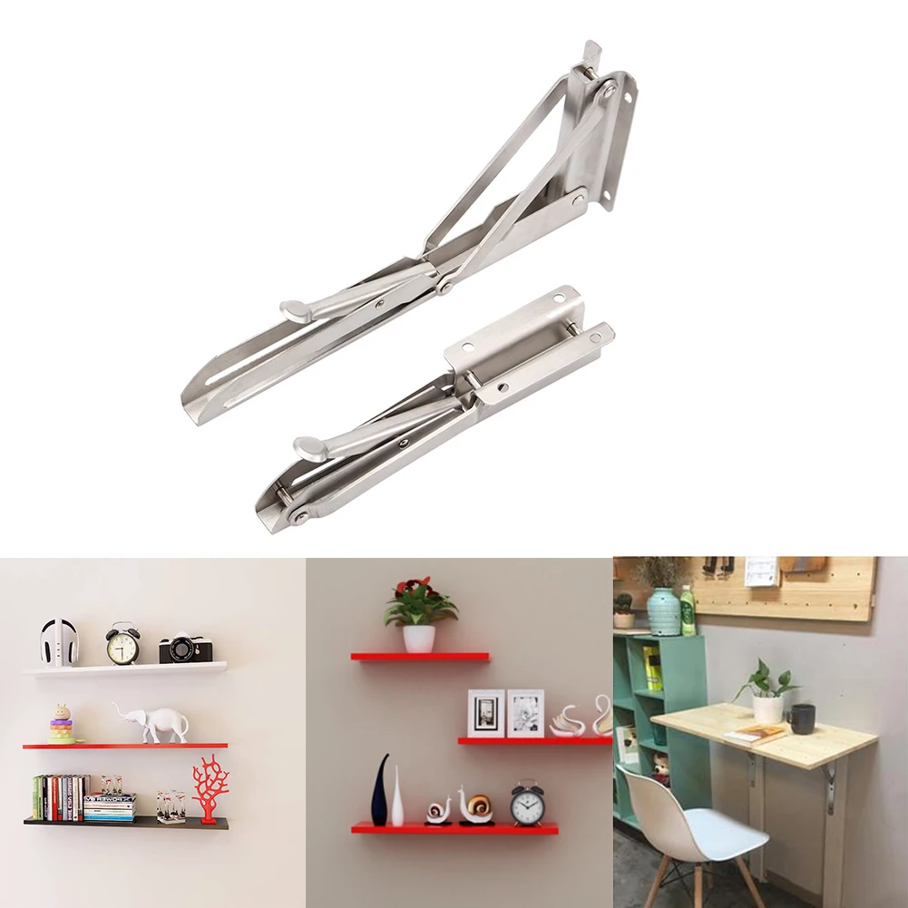 2pcs Storage Durable Triangular Stainless Steel Support DIY K Shape Space Saving Bench Table Folding Shelf Bracket Wall Mounted |
