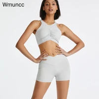 wmuncc 2022 summer gym tracksuit new naked fitness suit womens high waist peach hip sports yoga shorts workout two pieces set