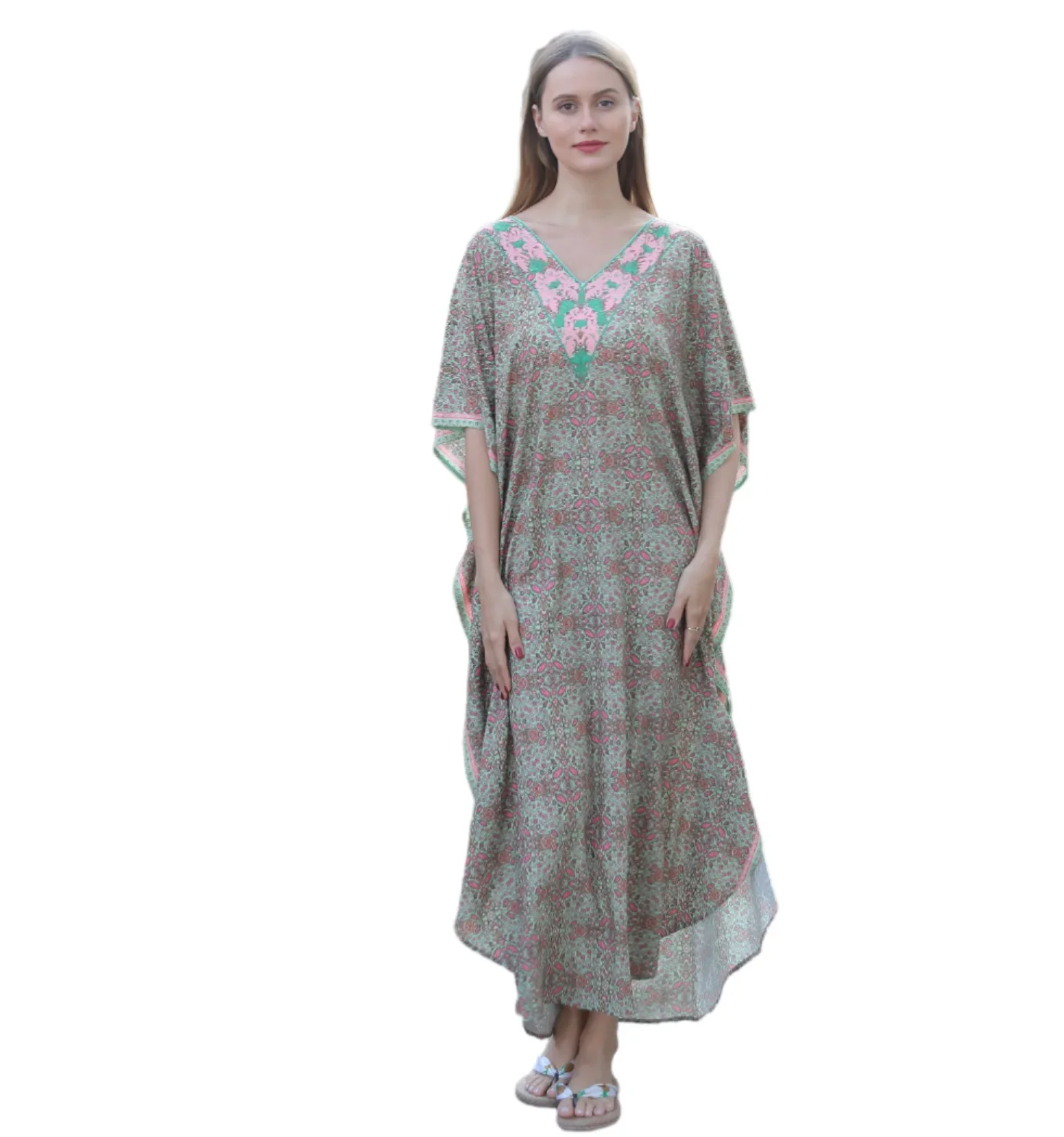 Весна-лето 2025 г. свободный халат с зеленым принтом перьев пляжная юбка бикини