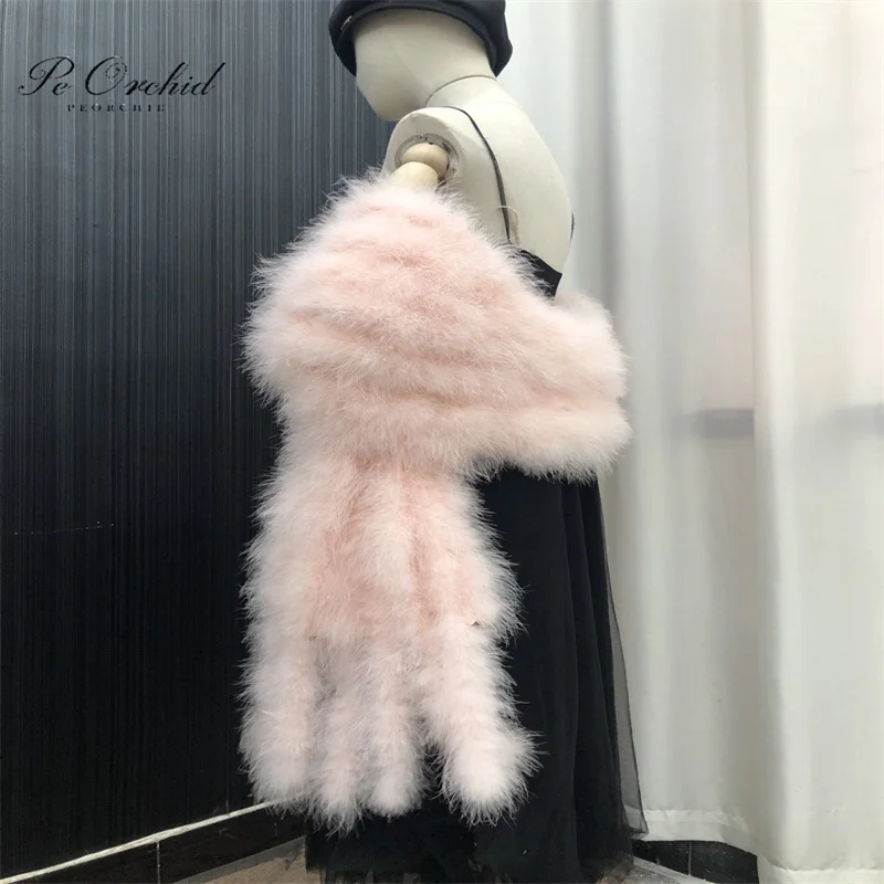 Женская теплая шаль с перьями страуса PEORCHID Pink зимняя на плечо для невесты