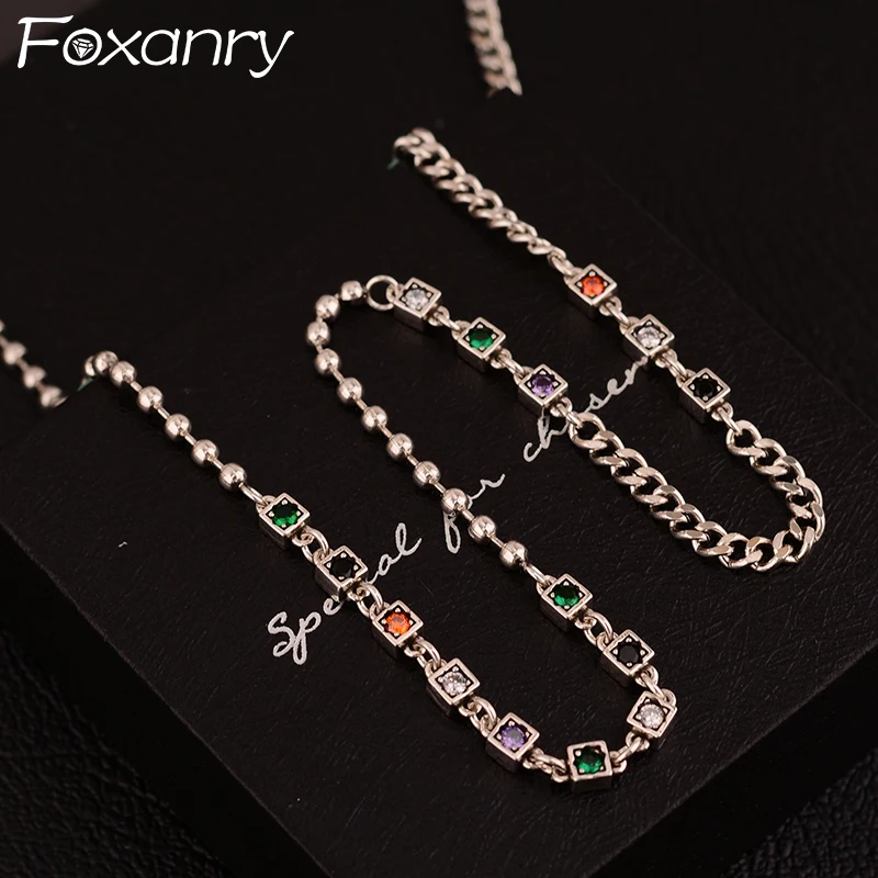 

Женское Ожерелье FOXANRY, винтажное ожерелье в стиле панк с разноцветными фианитами, свадебное Ювелирное Украшение для невесты ручной работы, ...