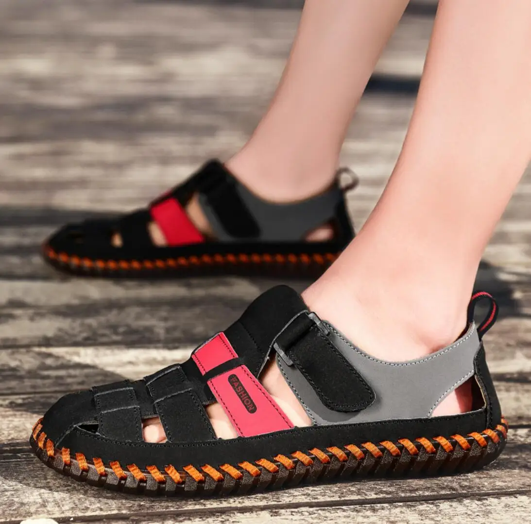 Сандалии мужские из натуральной кожи легкие удобные летние шлепанцы в