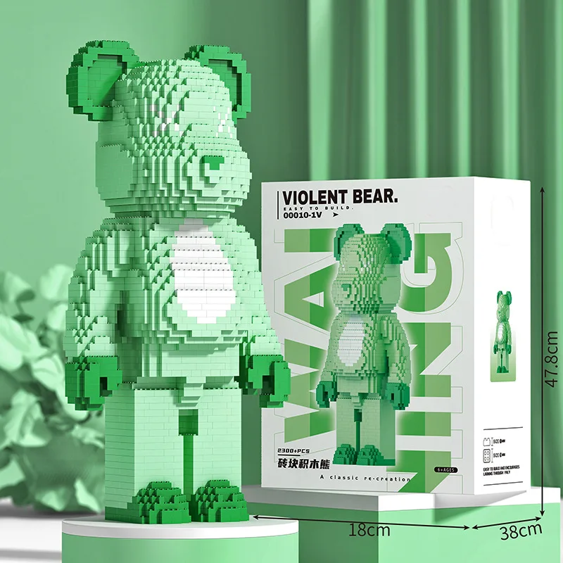 73cm Violent Bear Brick Building Blocks Assembly Puzzle Granular Block Decoration Toy Tiffany Blue  Action Figures