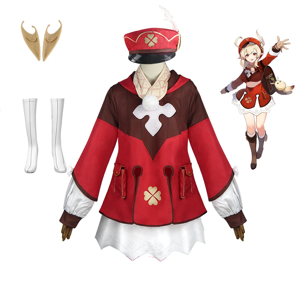 

Genshin Impact Klee Cosplay Halloween Anime Game 2D Cute Loli Suit and Wig Full Set Female Costume School Uniform