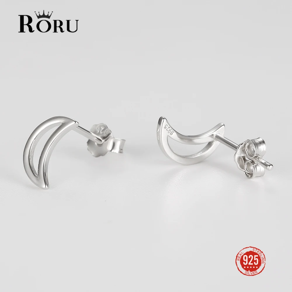 

Cute Lovely Small Hollow Out Moon Stud Earrings S925 Sterling Silver Jewelry High Quality Minimalist Studs for Women Girl Gifts