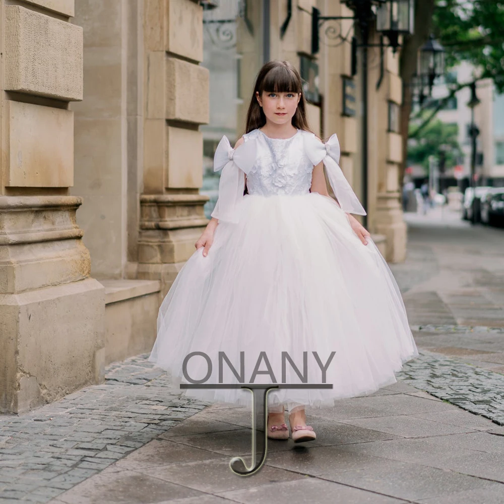 

JONANY 2023 Цветочное платье для девочки с бантом, Тюлевая аппликация, Прямая поставка, детское платье для первого причастия, красивое платье, платье с вырезом