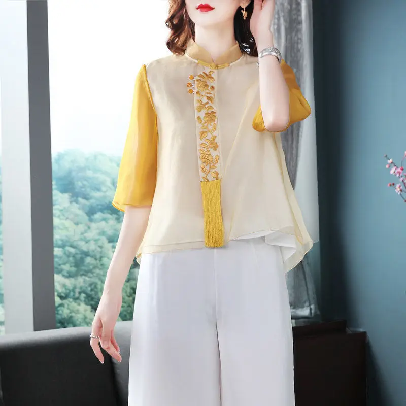 

2021 spring and summer women's fashion retro Chinese style women's Chinese style buckle top