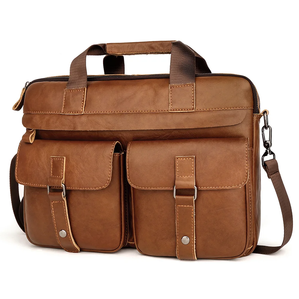 High Quality Men's Bag Leather Handbag Briefcase Retro Shoulder Computer Bag Messenger Bag Leather Business Handbag Casual