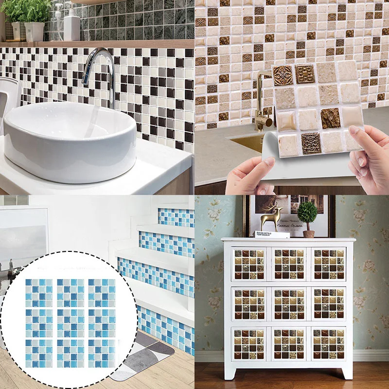 

Color Lattice Crystal Floor Tile Wall Sticker Mosaic Self-adhesive 3D Kitchen Wallpaper Waterproof Living Room Bathroom Decor