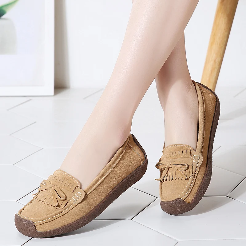 Women Flats Cow Leather Square Toe Casual Loafers Women Shoe Without Heel Spring Autumn Mules Woman Simple Shoes 2023
