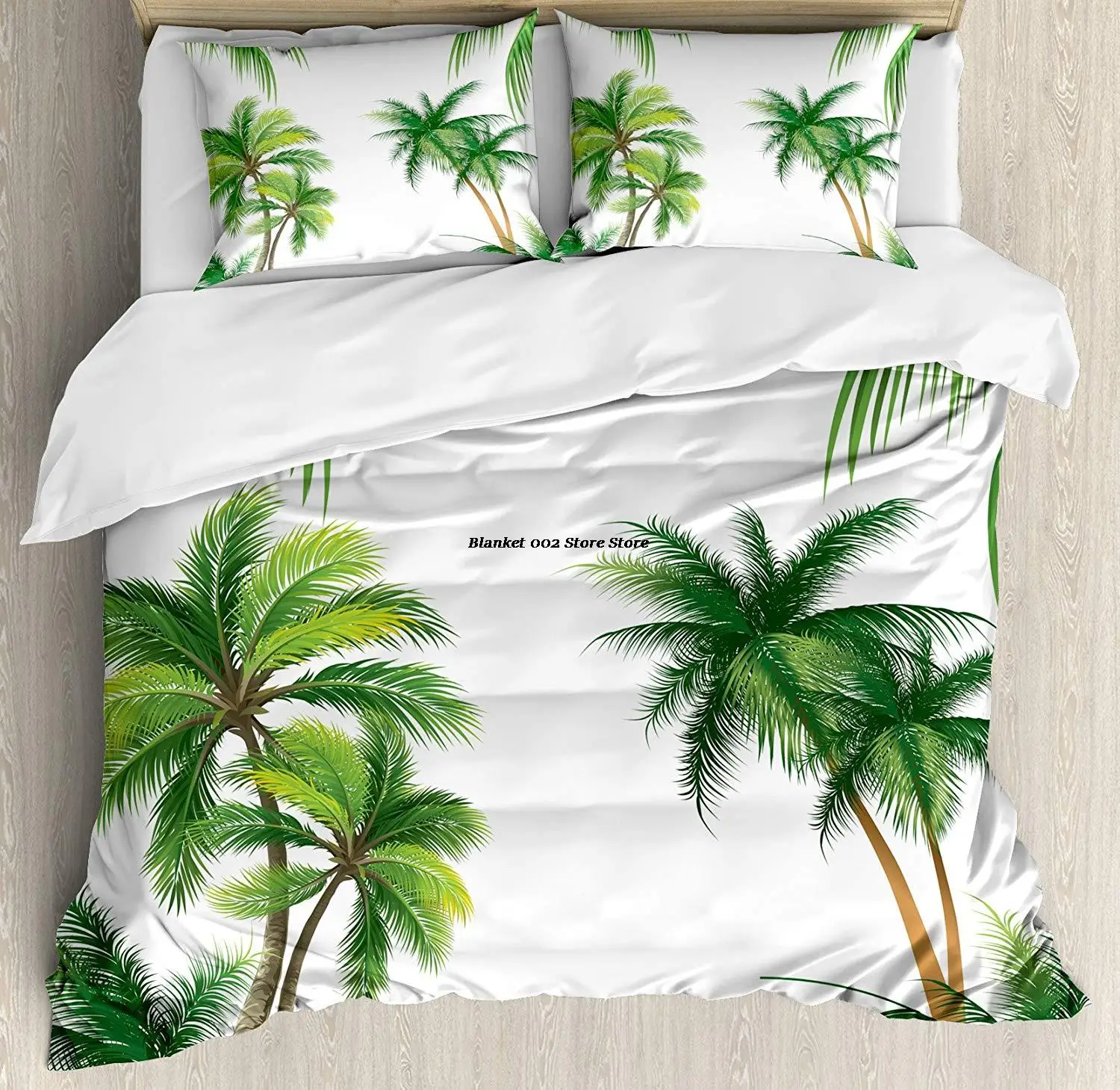 

Tropical Duvet Cover Set Coconut Palm Tree Nature Paradise Plants Foliage Leaves Digital Illustration Decorative 3 Piece Bedding