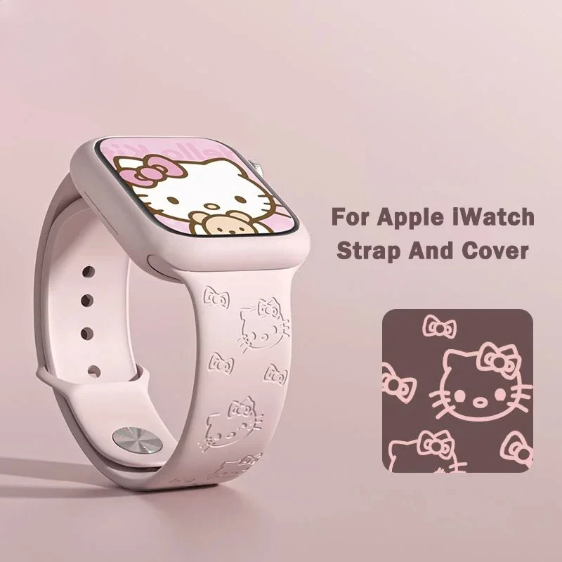 Ремешок силиконовый для Apple Watch Band 49 мм 44 40 45 41 38 42 браслет с гравировкой Hello Kitty iWatch