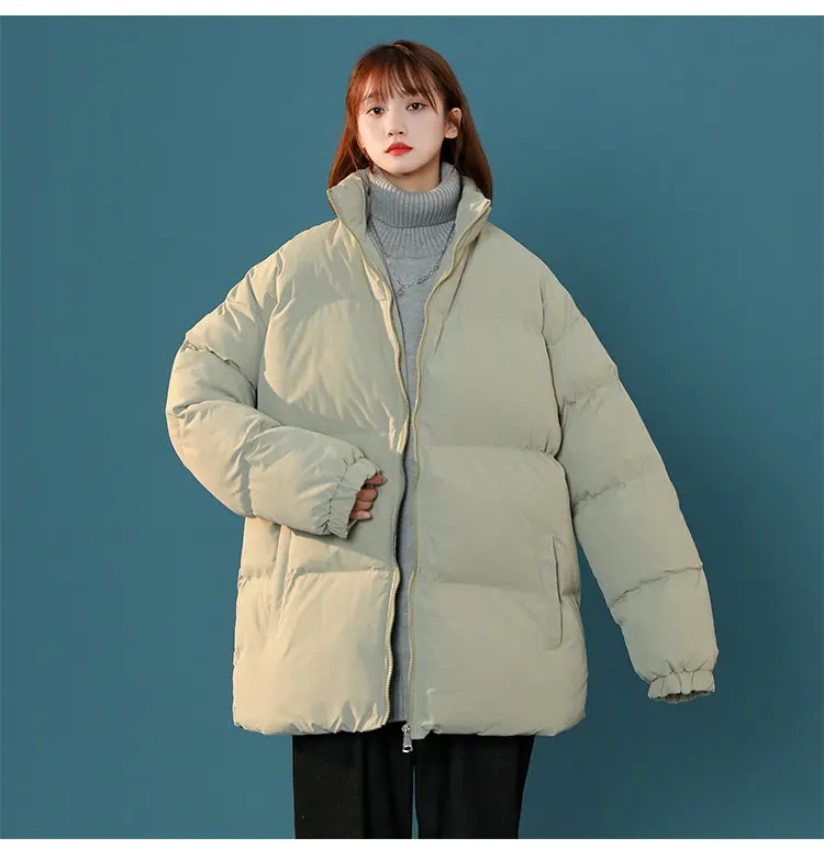Streetwear Coat Oversize Stand Collar Warm Women's Winter Jacket Solid Color Man Parka Fashion Casual Winter Coats for Unisex