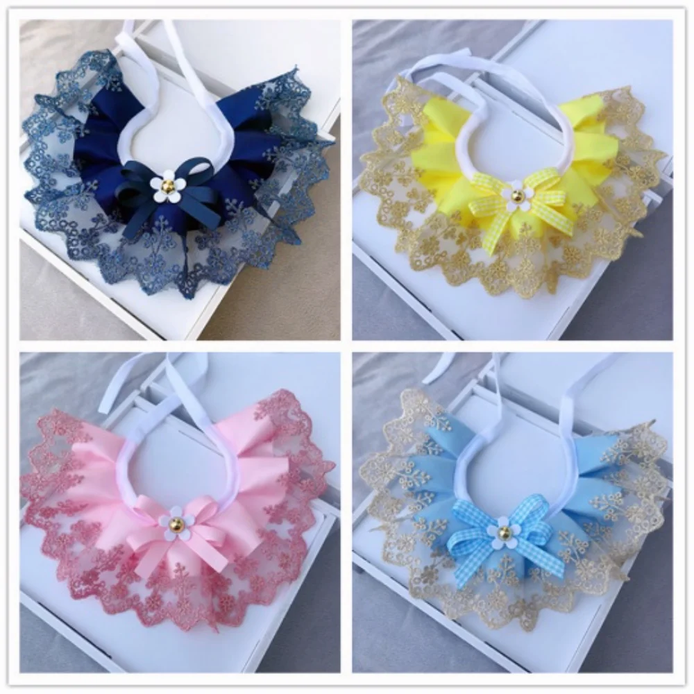 

Модный ошейник для домашних животных с бантом, кружевные нагрудники, милый кружевной ошейник для домашних животных, декоративный ошейник д...