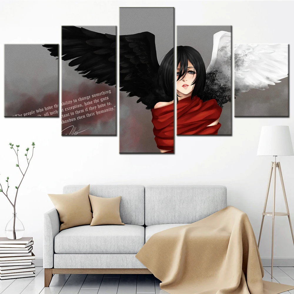 

Modern Canvas Wall Art Poster Frame Home Decor Japan Anime 5 Pieces Attack On Titan Pictures HD Print Painting Room Decoration