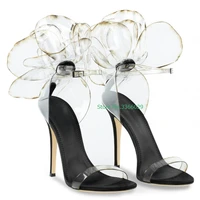 bow party high heels female fine with summer new flowers transparent dating performance a buckle strap sandals female